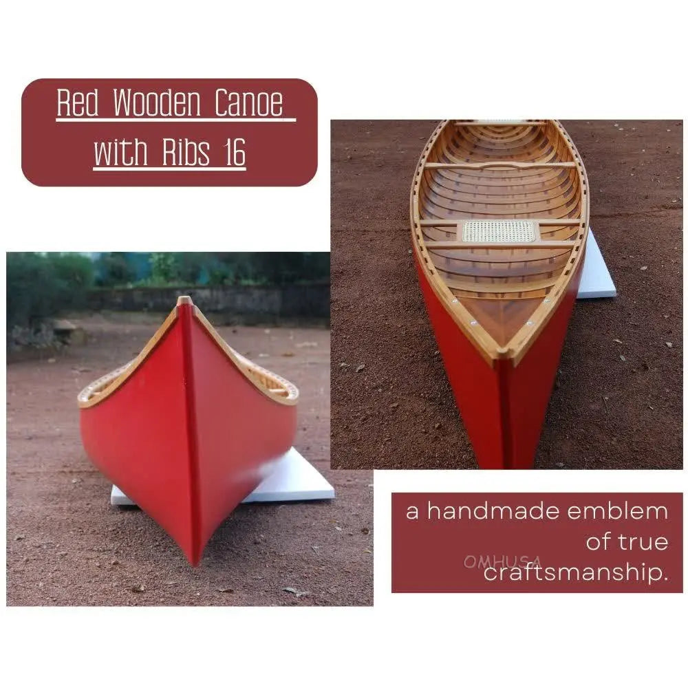 Red Wooden Canoe with Ribs 16ft