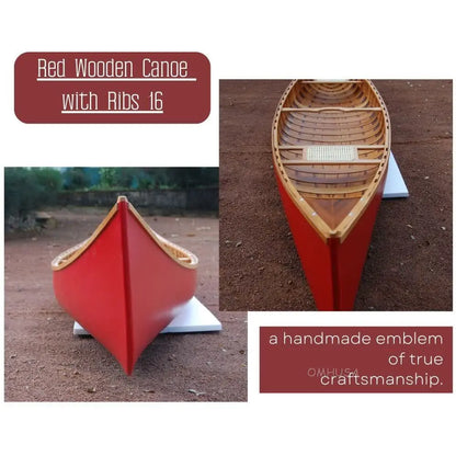 Red Wooden Canoe with Ribs 16ft