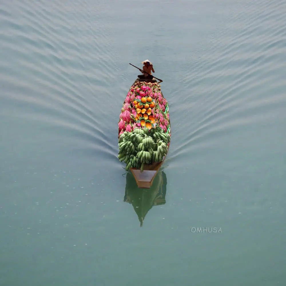South East Asia Sampan Boat Teal Bottom Thuyen Ba La Tam Ban
