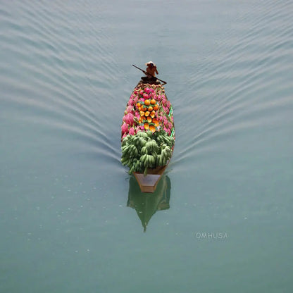South East Asia Sampan Boat Teal Bottom Thuyen Ba La Tam Ban