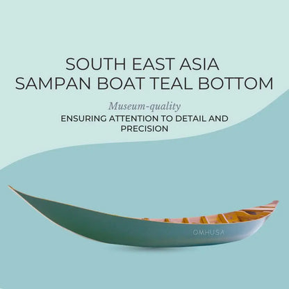 South East Asia Sampan Boat Teal Bottom Thuyen Ba La Tam Ban