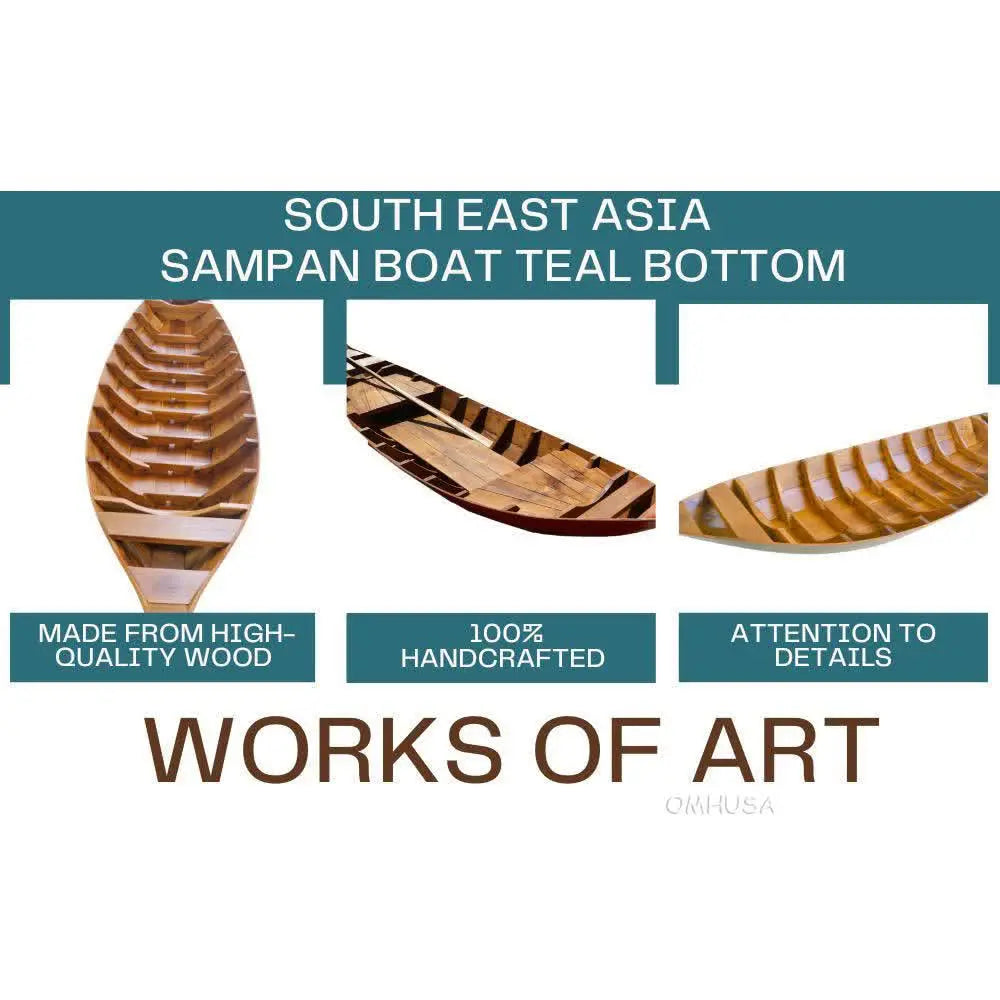 South East Asia Sampan Boat Teal Bottom Thuyen Ba La Tam Ban