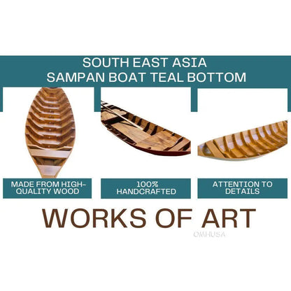 South East Asia Sampan Boat Teal Bottom Thuyen Ba La Tam Ban