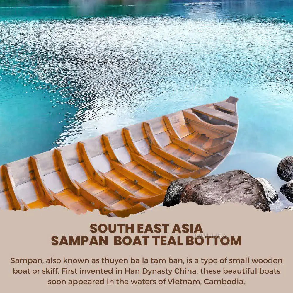 South East Asia Sampan Boat Teal Bottom Thuyen Ba La Tam Ban