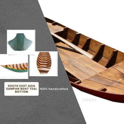 South East Asia Sampan Boat Teal Bottom Thuyen Ba La Tam Ban