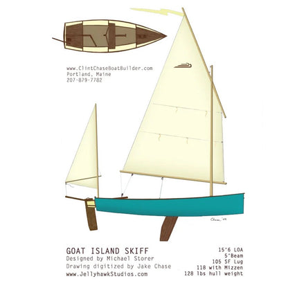 Goat Island Skiff Sailing Dinghy 15.5 Ft Custom Built Wooden Boat