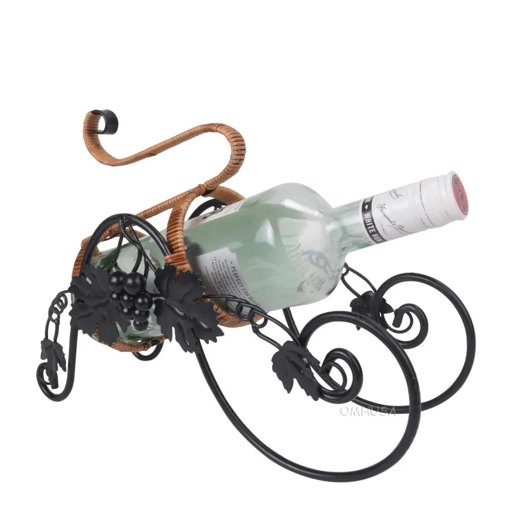 On the Vine Embellished Metal Carriage Wine Holder