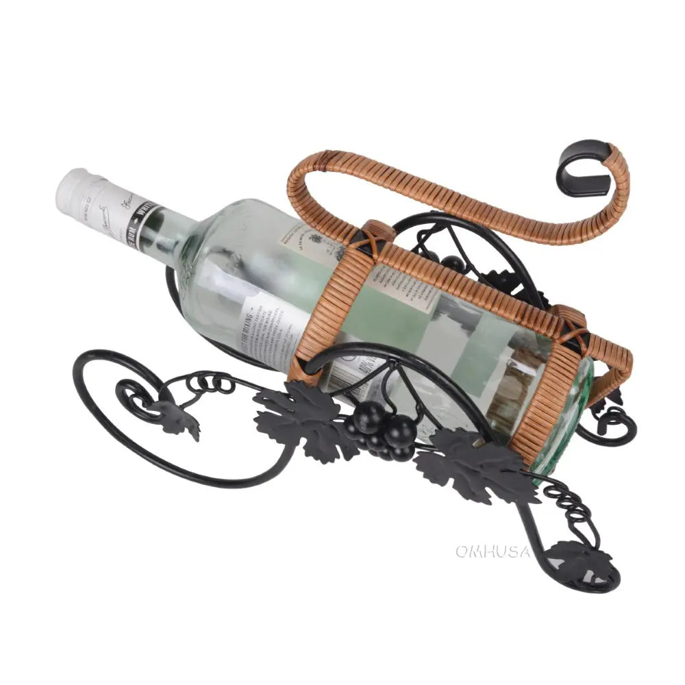 On the Vine Embellished Metal Carriage Wine Holder