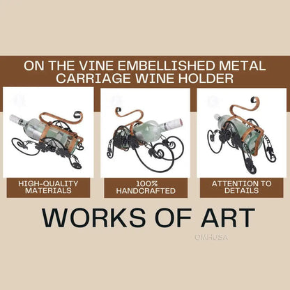On the Vine Embellished Metal Carriage Wine Holder