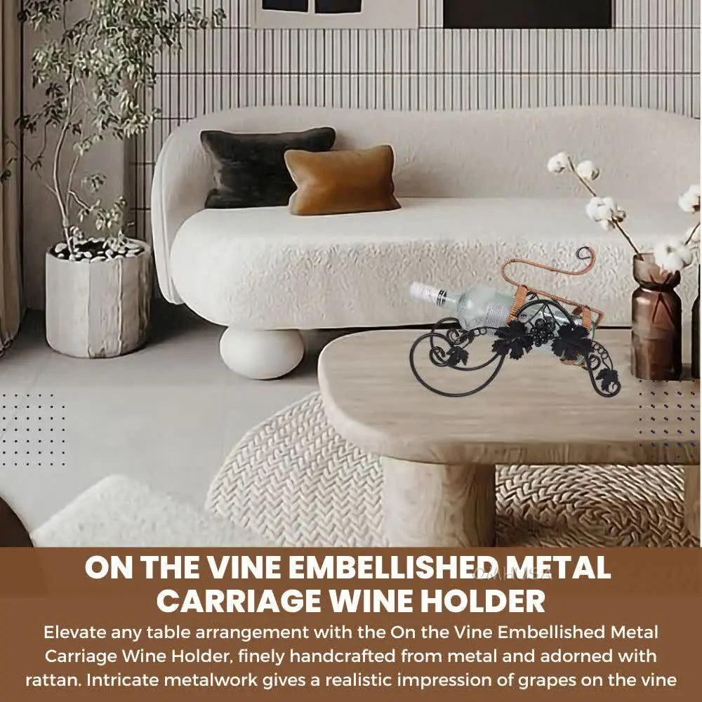 On the Vine Embellished Metal Carriage Wine Holder