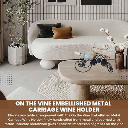 On the Vine Embellished Metal Carriage Wine Holder