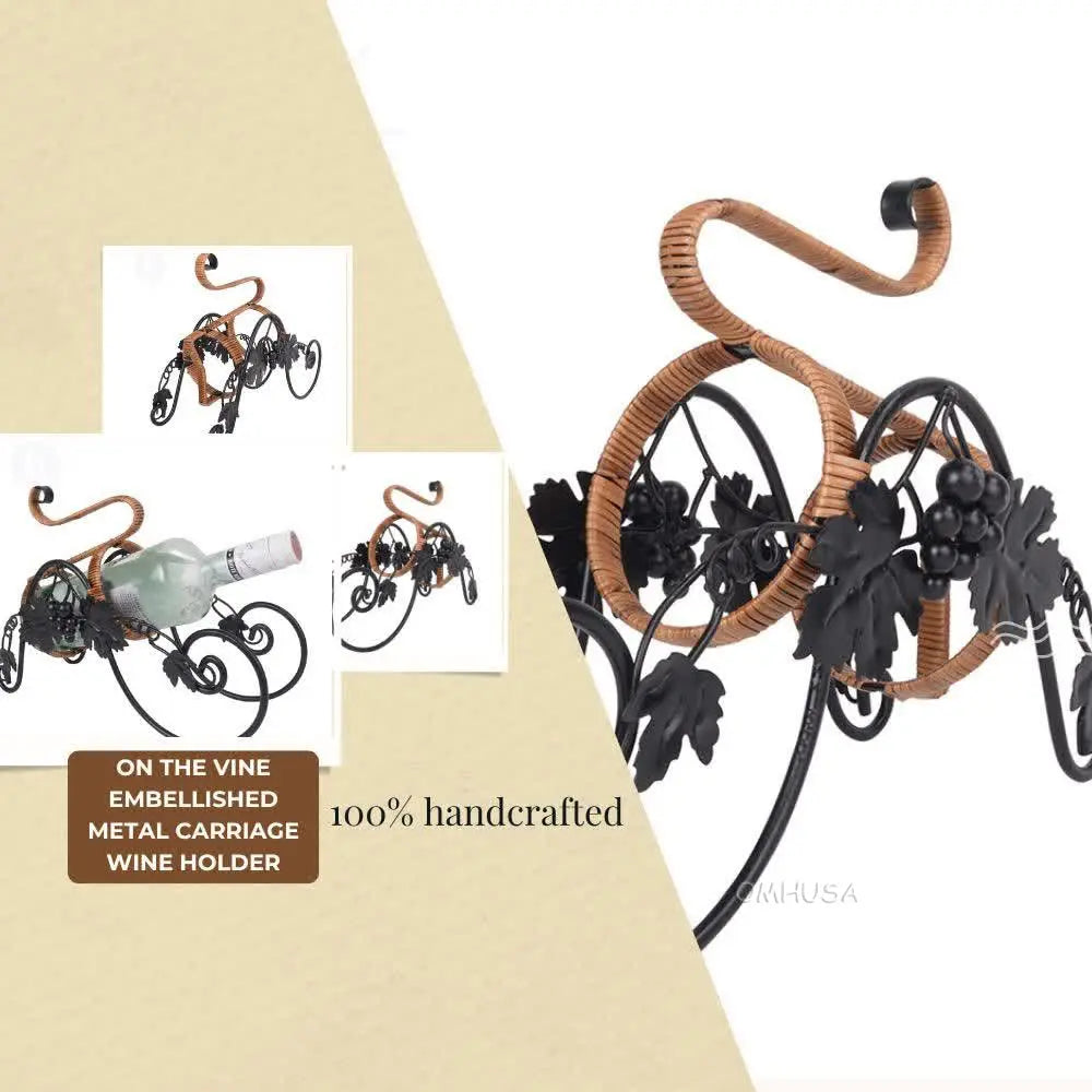 On the Vine Embellished Metal Carriage Wine Holder