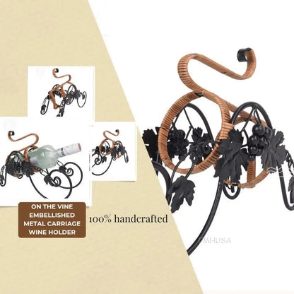 On the Vine Embellished Metal Carriage Wine Holder