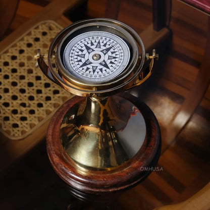 Gimbaled Compass on wood base