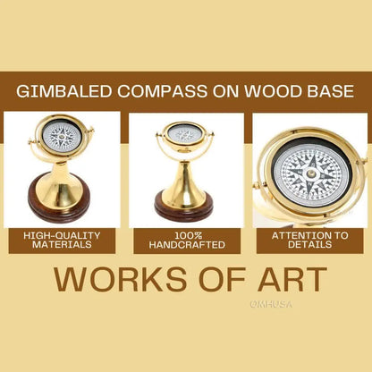 Gimbaled Compass on wood base