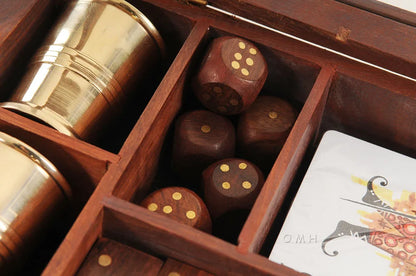 Wooden Game Set with Brass Goblet