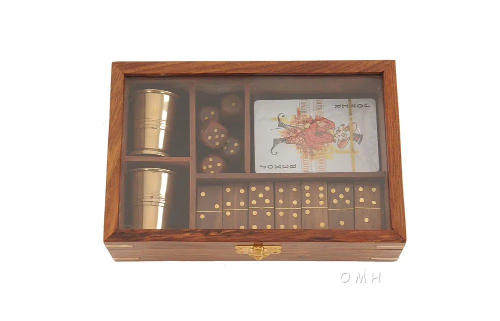 Wooden Game Set with Brass Goblet