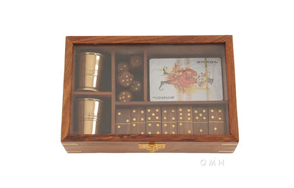 Wooden Game Set with Brass Goblet