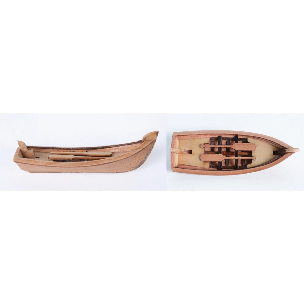 High bow wooden Lifeboat with paddles medium and large