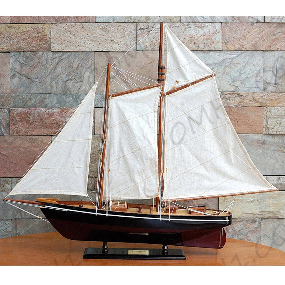 America Painted Medium Sailboat Schooner Yacht Model