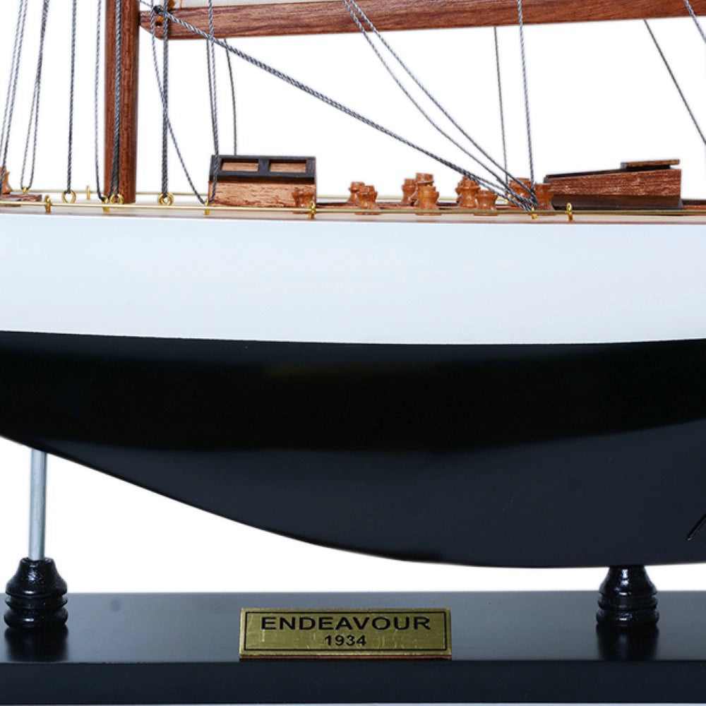 Endeavour Sailboat Schooner Yacht Model- Black & White Painted Small 24 inches long
