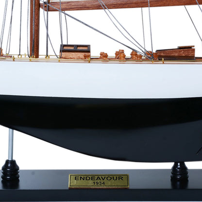 Endeavour Sailboat Schooner Yacht Model- Black & White Painted Small 24 inches long