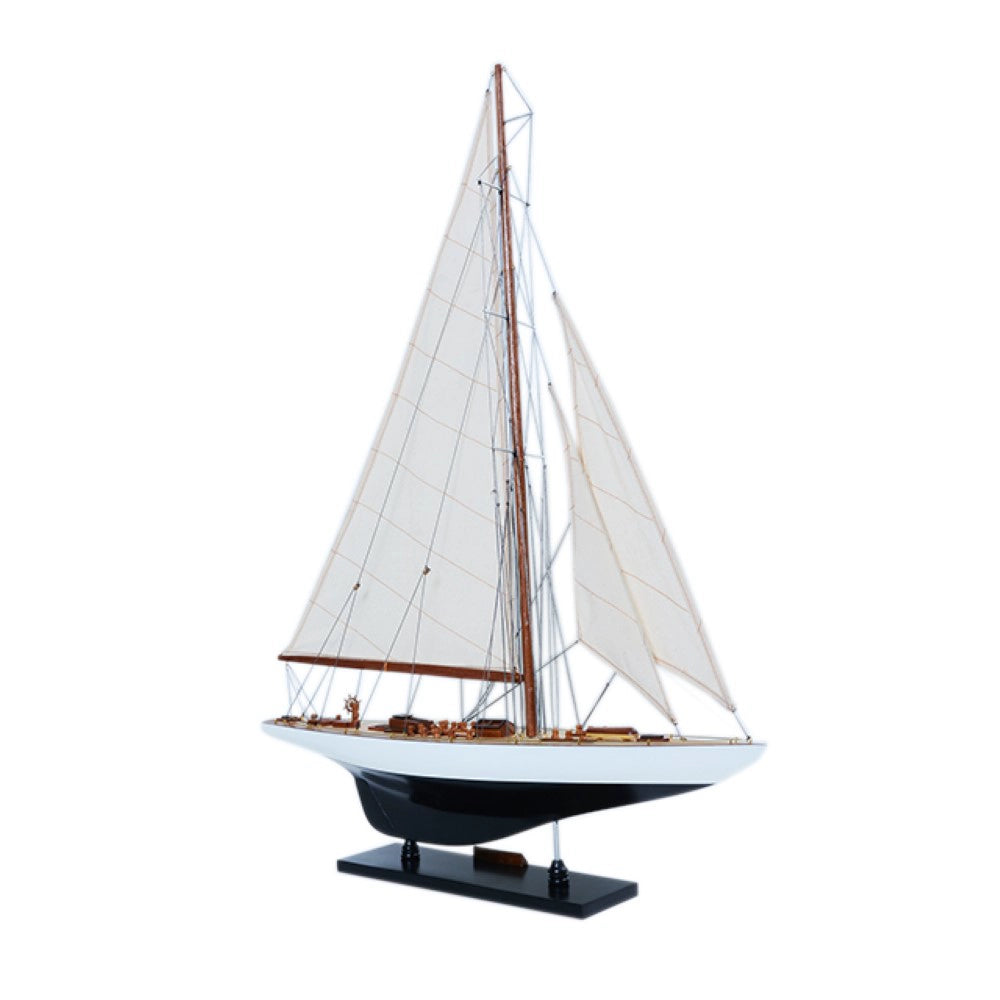 Endeavour Sailboat Schooner Yacht Model- Black & White Painted Small 24 inches long