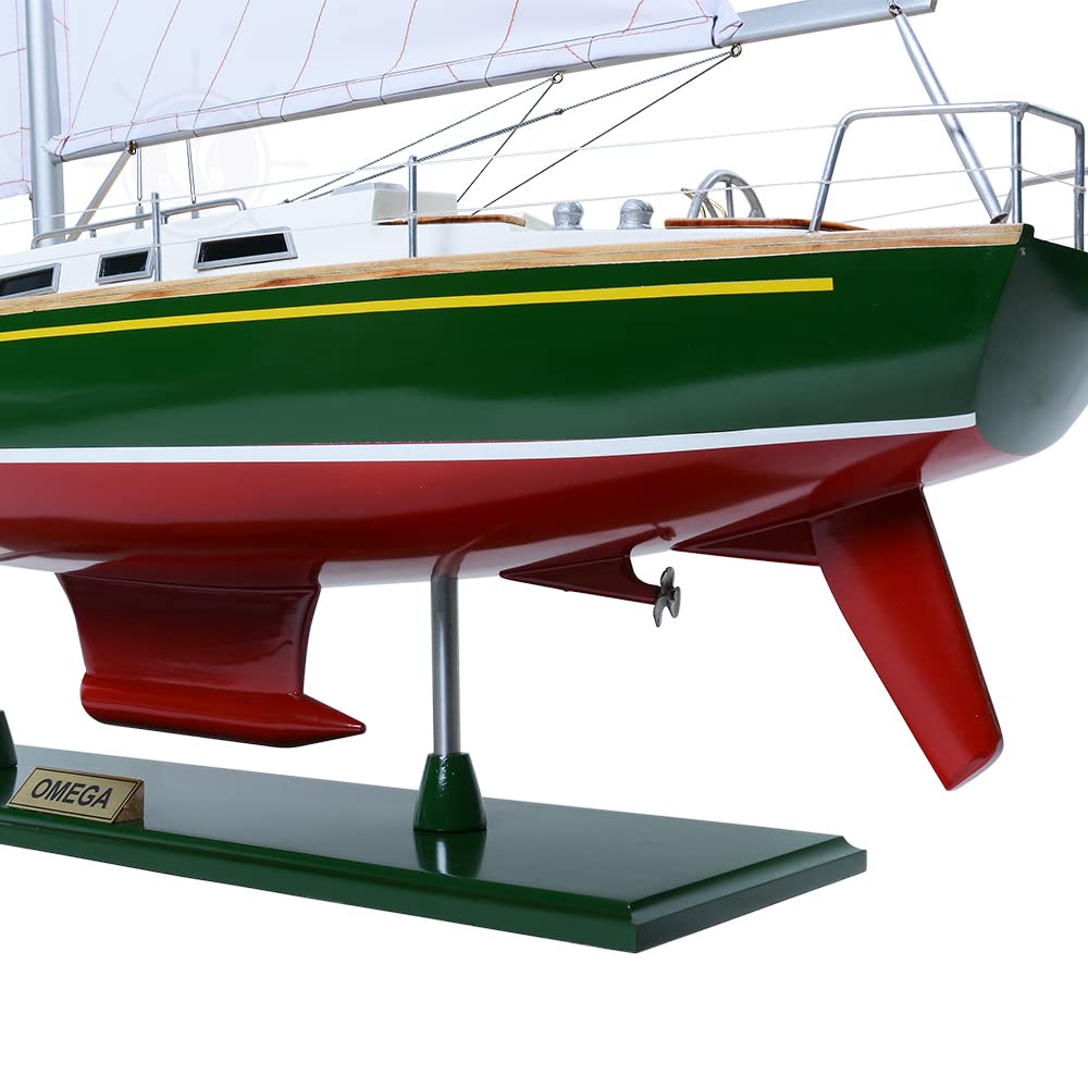 Old Modern Handicrafts Omega Yacht Sailboat Model America Cup - Model Made from Premium Wood - Exquisite Nautical Décor for Home & Office - 30.0L x 7.0W x 45.0H Inches