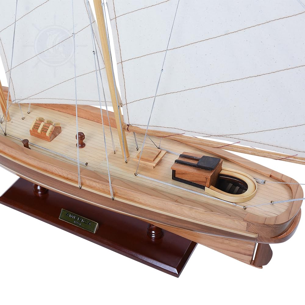 Old Modern Handicrafts America Sailboat Model - Collectible Wooden Scale Model - Small - Made from Premium Wood - 33.0L x 5.5W x 28.0H Inches