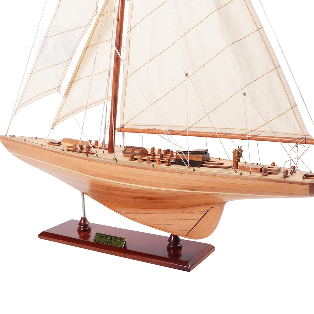 Old Modern Handicrafts Endeavour Small Sailboat Model - Small - Premium Wood - Fully Assembled Boat Models for Home & Office - 24.0L x 5.0W x 31.0H Inches