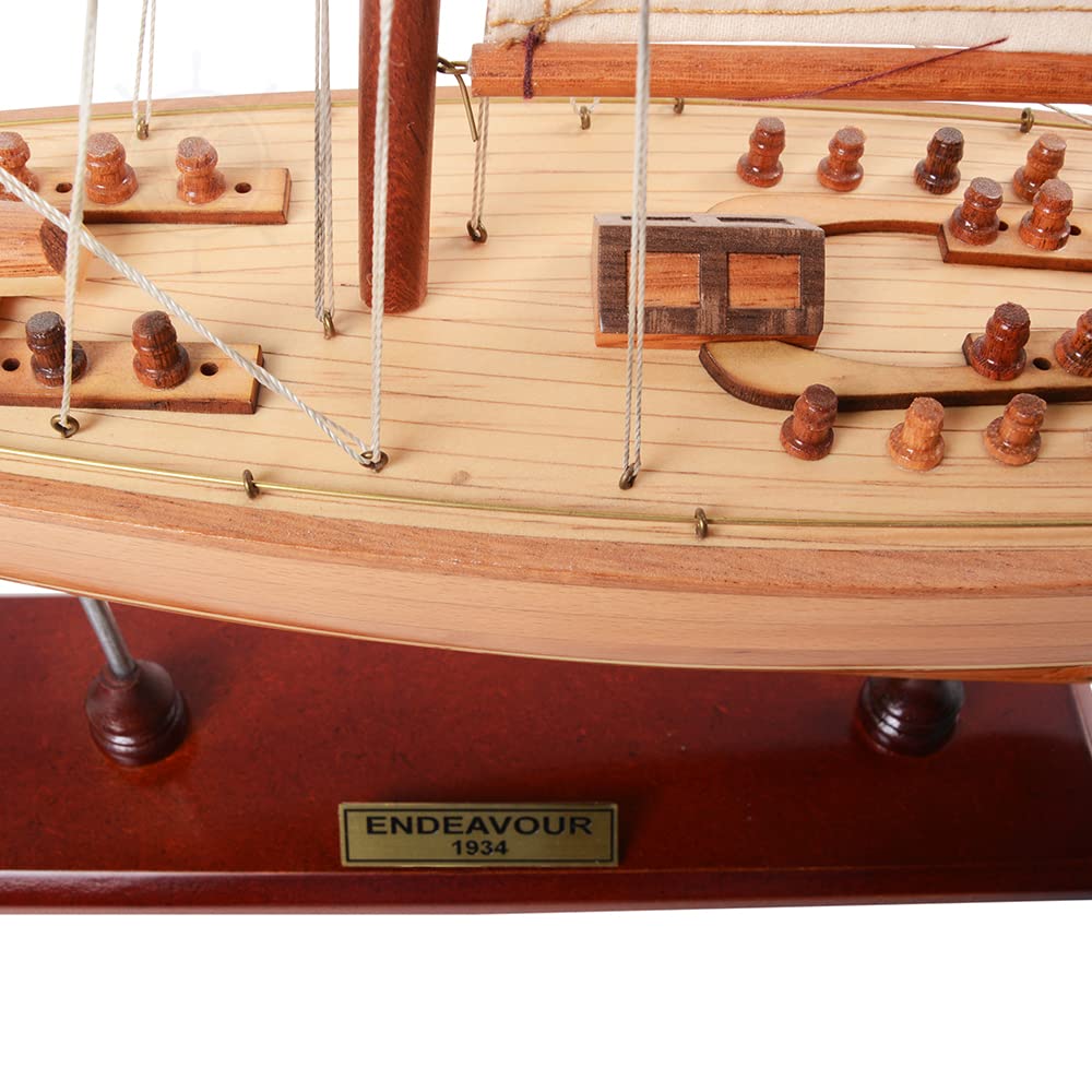 Old Modern Handicrafts Endeavour Small Sailboat Model - Small - Premium Wood - Fully Assembled Boat Models for Home & Office - 24.0L x 5.0W x 31.0H Inches