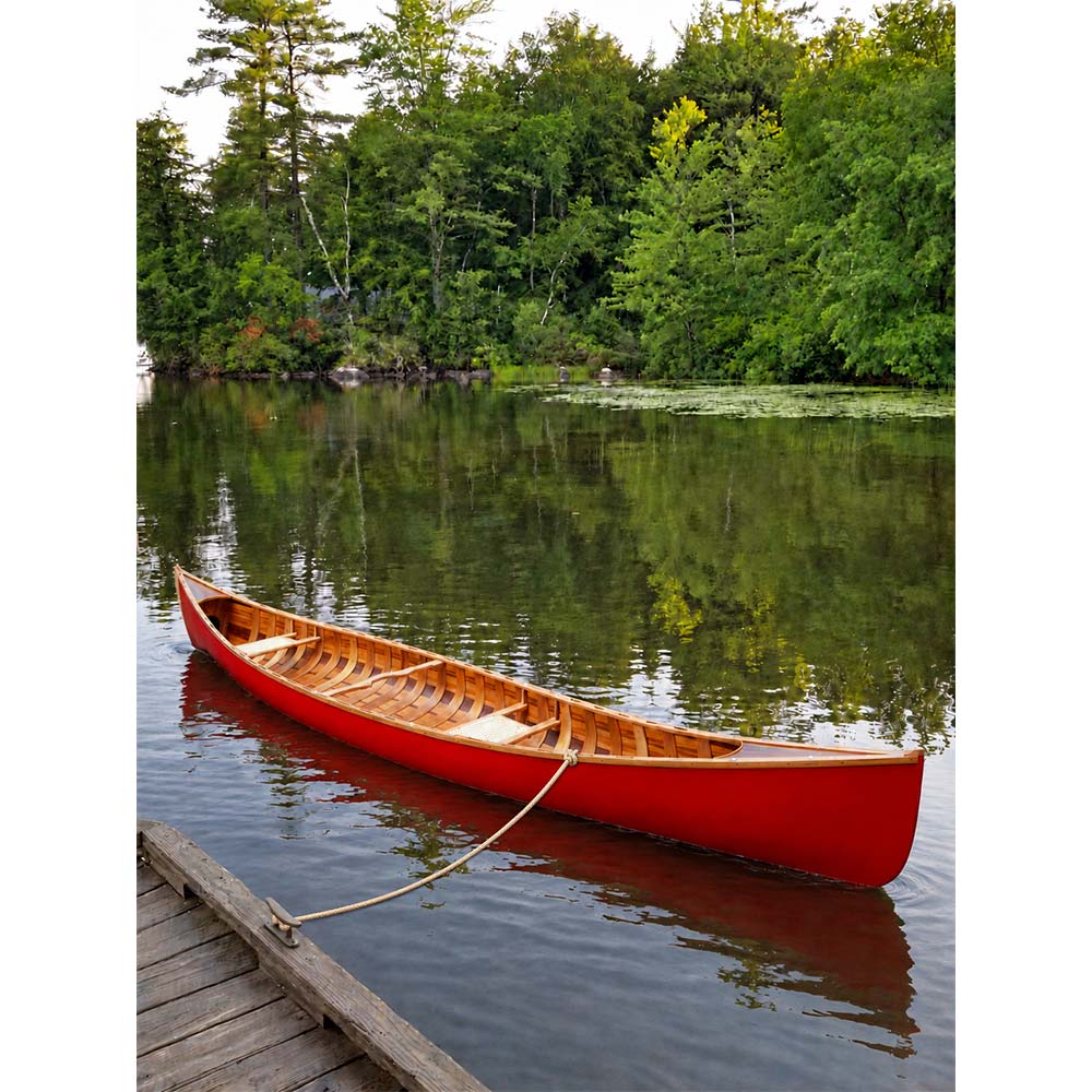 Red Wooden Canoe with Ribs 16ft