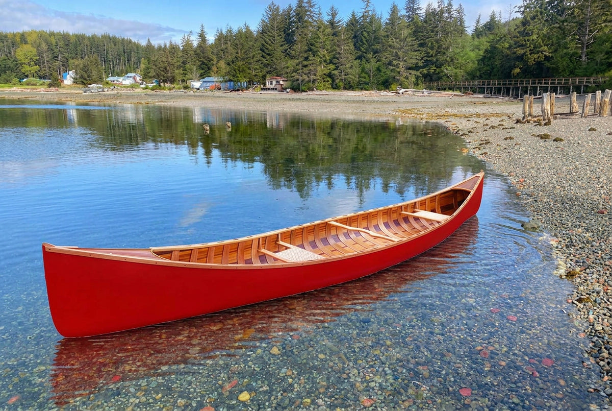 Red Wooden Canoe with Ribs 16ft
