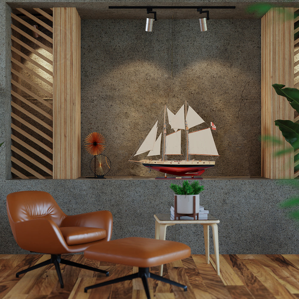 BLUENOSE II PAINTED MEDIUM Model Yacht | Museum-quality | Partially Assembled Wooden Ship Model