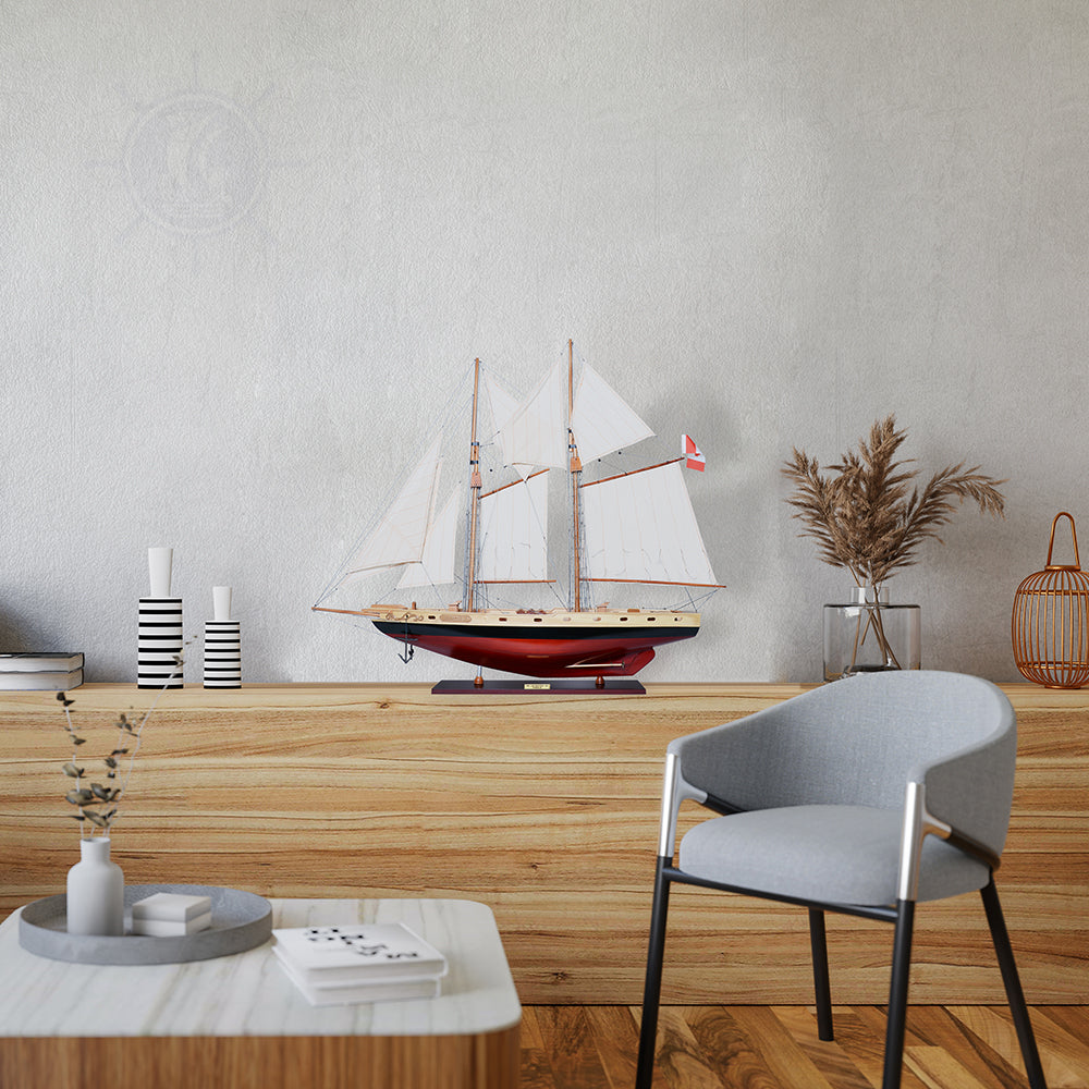 BLUENOSE II PAINTED MEDIUM Model Yacht | Museum-quality | Partially Assembled Wooden Ship Model